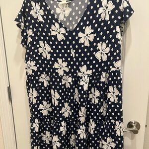Loralette Navy and White Floral Polka Dot Dress